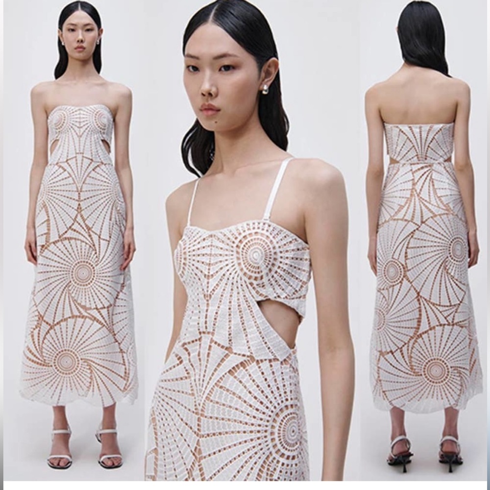 Jonathan Simkhai Jamie Fossil Guipure Cutout Midi Dress Women's White Size 0 NWT